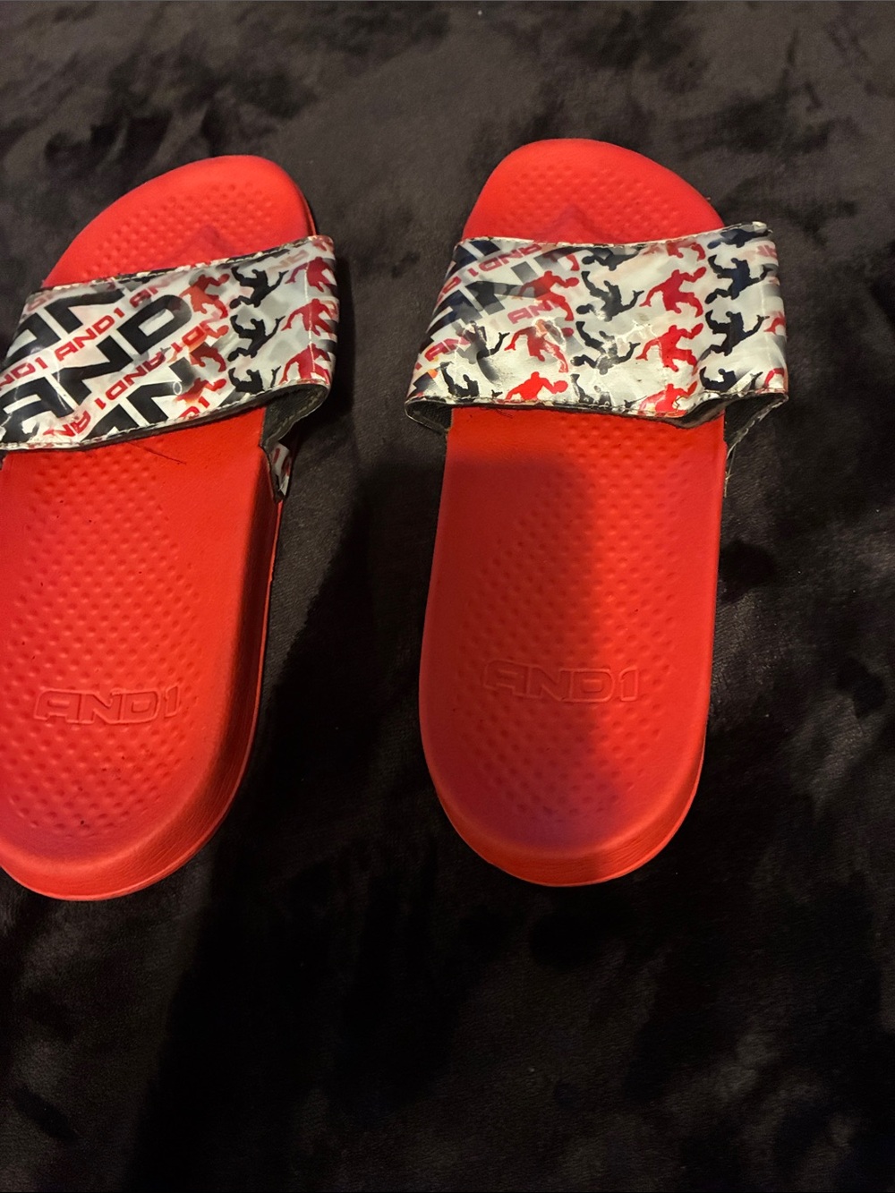 And1 Red Slide Sandals with Patterned Silver Strap